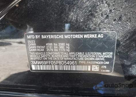 2023 BMW 330I from USA, damaged, VIN 3MW69FF05P8D54961